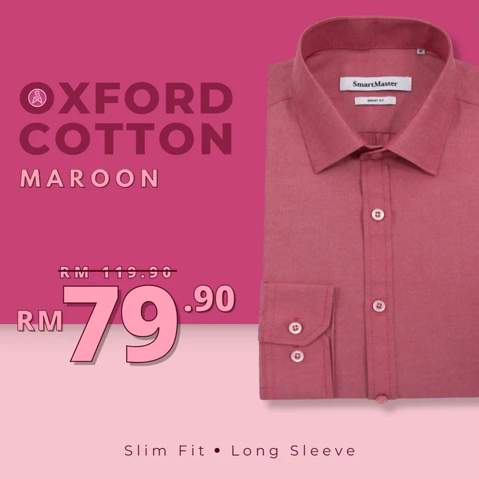 SmartMaster Oxford Cotton Slim Fit Shirt (Maroon)