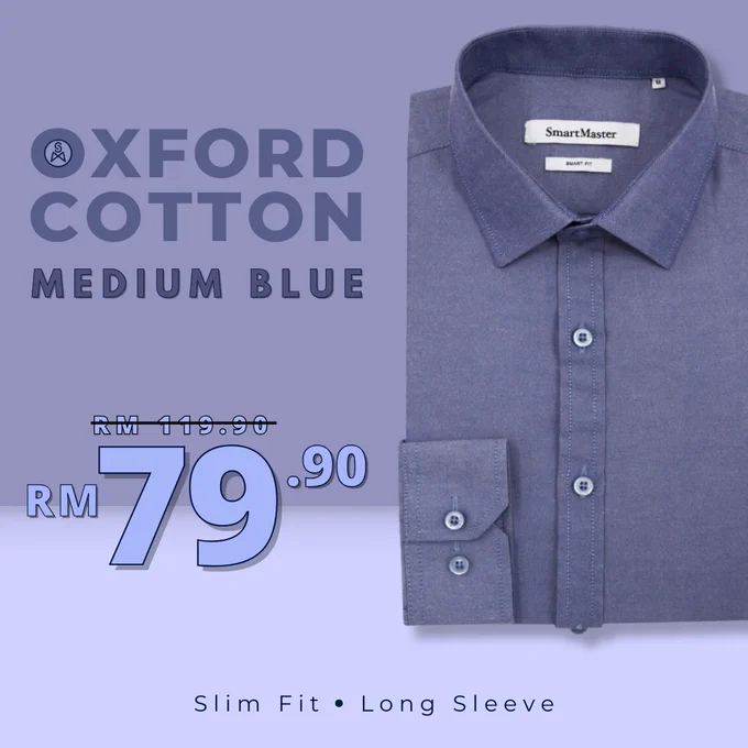 SmartMaster Oxford Cotton Slim Fit Shirt (Medium Blue)