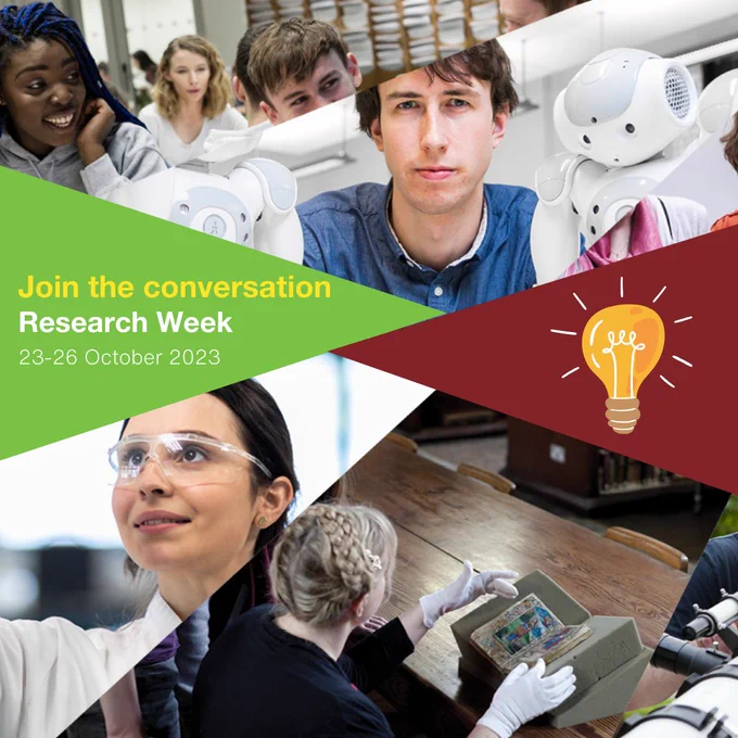 photo collage of robots, rare books and chemistry student.