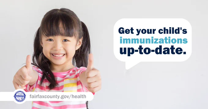 Get your child's immunizations up-to-date. Young girl, smiling with two thumbs up.