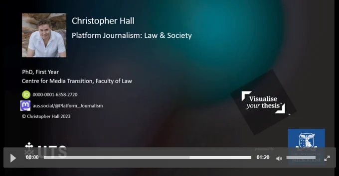 Video title slide screenshot - Christopher Hall "Platform Journalism: Law & Society"