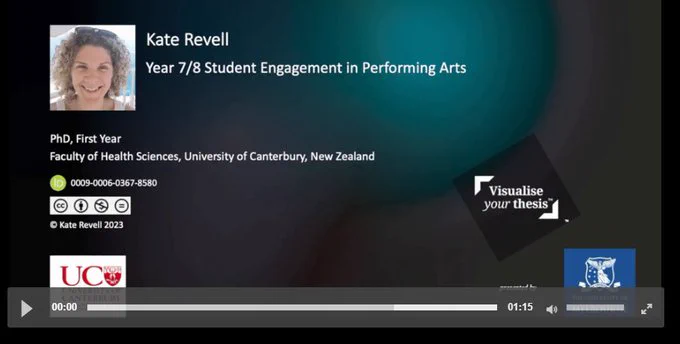 Video title slide screenshot - Kate Revell, “Year 7/8 Student Engagement in Performing Arts”
