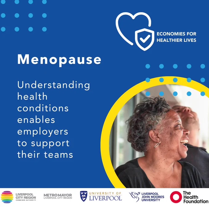 Image of a woman looking over her shoulder. Wording reads 'Menopause. Understanding health conditions enables employers to support their teams'