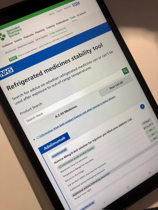 An image showing how the refrigerated medicine tool looks on a tablet device