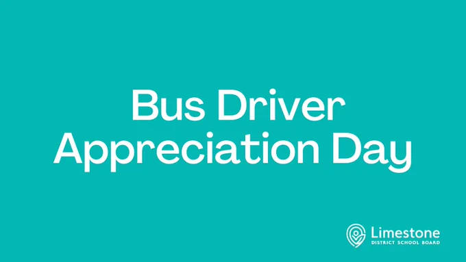 Teal graphic with white lettering that says, "Bus Driver Appreciation Day," with white LDSB logo at the bottom right.