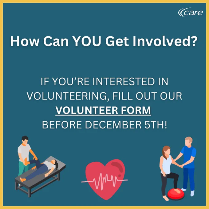Text reads “How can you get involved? If you’re interested in volunteering, fill out our volunteer form before December 5th!”