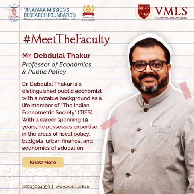 Dr. Debdulal Thakur is a distinguished public economist with a notable background as a life member of “The Indian Econometric Society” (TIES). With a career spanning 19 years, he possesses expertise in the areas of fiscal policy, budgets, urban finance, and economics of education.
