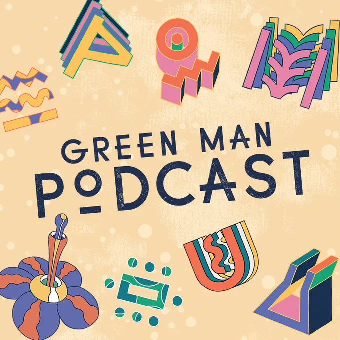 A colourful tile that reads 'Green Man Podcast' 