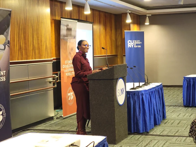 President of CICU Lola Brabham speaks to attendees