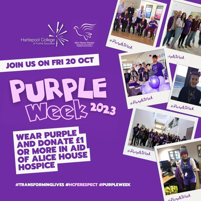 #PurpleWeek23 is here! and this Friday, we are celebrating 10yrs of donning our purple attire for @AliceHouseHospice. 

So get your purple on with us and donate £1 or more. Share your purple pride and donate here: http://bit.ly/ahhpurpleweek23
#HCFERespect #GoPurple #Community 