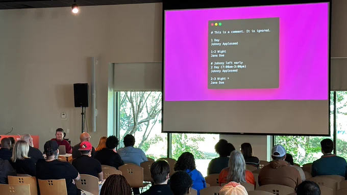 Blake Watson giving a talk on home cooked apps at MagnoliaJS