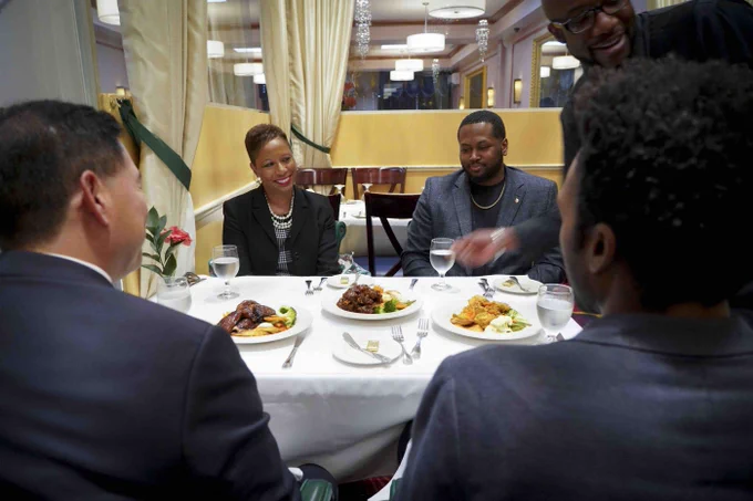 Speaker Adams having a meal at a local small business in her district