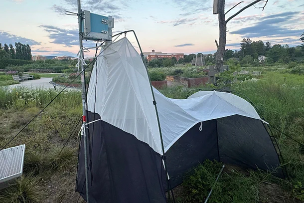 InsectEye, camera-based, non-lethal monitoring system for flying insects, set up outdoors for monitoring