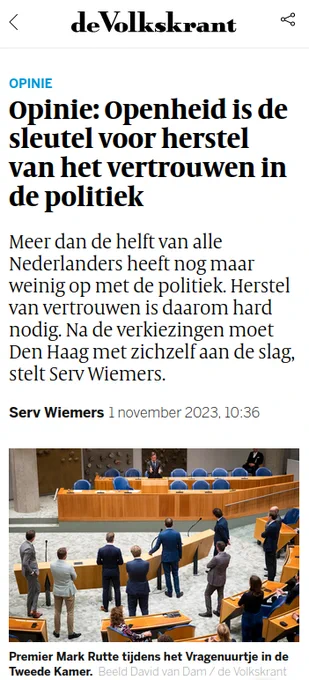 Screenshot van het opinieartikel in de Volkskrant