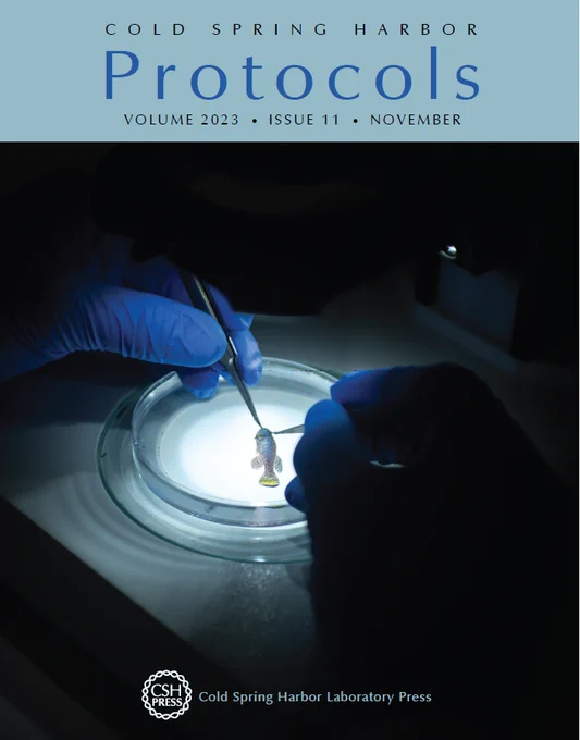 Cover image of CSH Protocols, showing  a male African turquoise killifish of the GRZ-AD inbred strain
