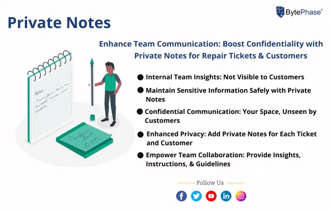 Enhance Team Communication: Boost Confidentiality with Private Notes for Repair Tickets & Customers

  -Internal Team Insights: Not Visible to Customers
  -Maintain Sensitive Information Safely with Private Notes
  -Confidential Communication: Your Space, Unseen by Customers
  -Enhanced Privacy: Add Private Notes for Each Ticket & Customer
  -Empower Team Collaboration: Provide Insights, Instructions, & Guidelines

#PrivateNotes #TeamCollaboration #Instructions #Guidelines 
#repairticket #TeamInsights #SafeInformation 