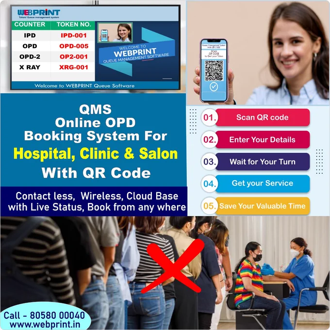 Best Queue Management Software for Hospital.

You can get your own Hospitals 🏥, Banks 🏦, Schools 🏫, Restaurants ,Sallons QR Code by which your Patients/Clients/Coustmers/Parents can book there own tokens and can view real time status 😉 😎.

Move Your Business To Next Level With The Webprint Queue/Token Management Software.
Provide a Stress Free Waiting Experience to Your Customers With Webprint

Best Token/Queue Management Software, Free Demo for Token/Queue Management Software, Free installation of Token/Queue Management Software.
Get subscription now!
Try Webprint today!
Get Demo Now
👉 www.webprint.in

Webprint Queue Management Software
Contact Info:-
Website -www.webprint.in
Call - 8058000040, 8005833126
Email - webprint7@gmail.com
Webprint
Managed by SANGHTECH