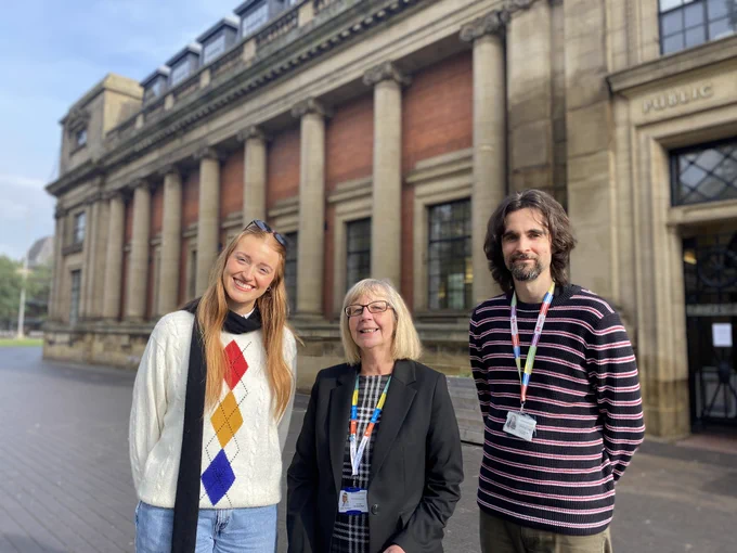 Executive Member for Community Safety, Cllr Janet Thompson (centre) with Samantha Clark and David Bell, Community Hub and Library Assistants
