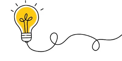 A drawing of a yellow light bulb on a balloon string
