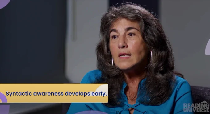 Picture of Joan Sedita, founder of Keys to Literacy, in a Reading Universe video on how to help students build syntactic awareness