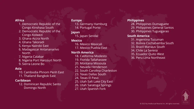 The Church of Jesus Christ of Latter-day Saints will open 36 new missions on July 1, 2024. This puts the total number of missions at 450 — the highest number in Church history.