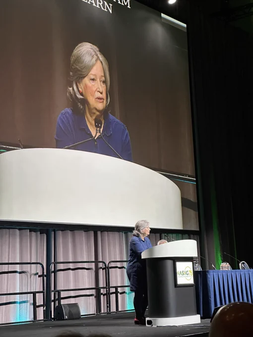 Nancy Cox, PhD, accepting the ASHG Leadership Award at the 2023 Annual Meeting.