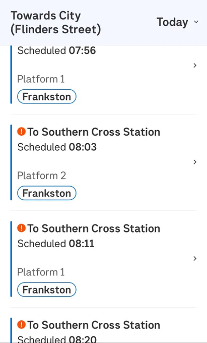 Train departures from Moorabbin to City