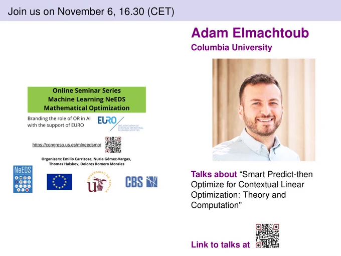This seminar series is an activity from the EU H2020 MSCA RISE NeEDS project, https://riseneeds.eu/, branding the role of Operations Research in Artificial Intelligence with the support of EURO - The Association of European Operational Research Societies.