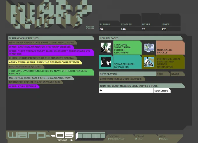 Warp Records website in 2001