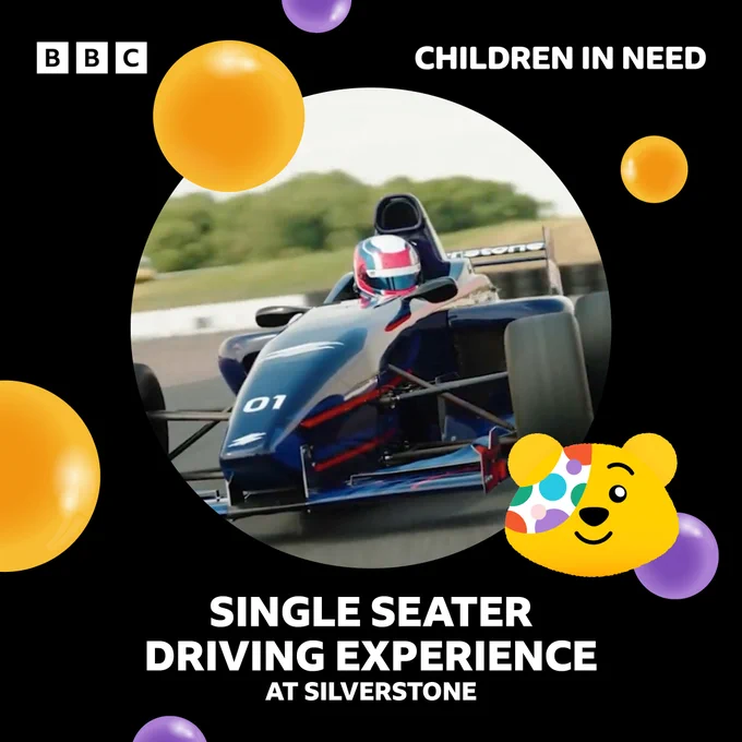 An F1 car on a black background with spots. Text reads "single seater driving experience at silverstone".