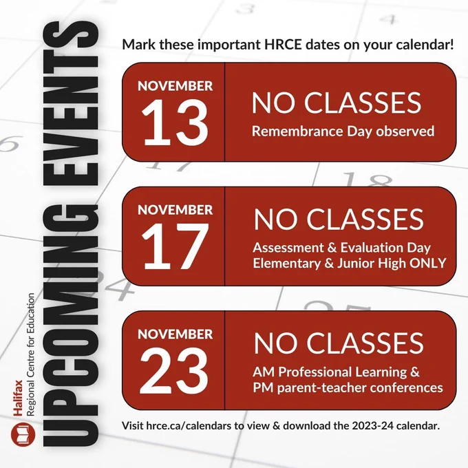 An image of a calendar with important dates indicated for the month of November