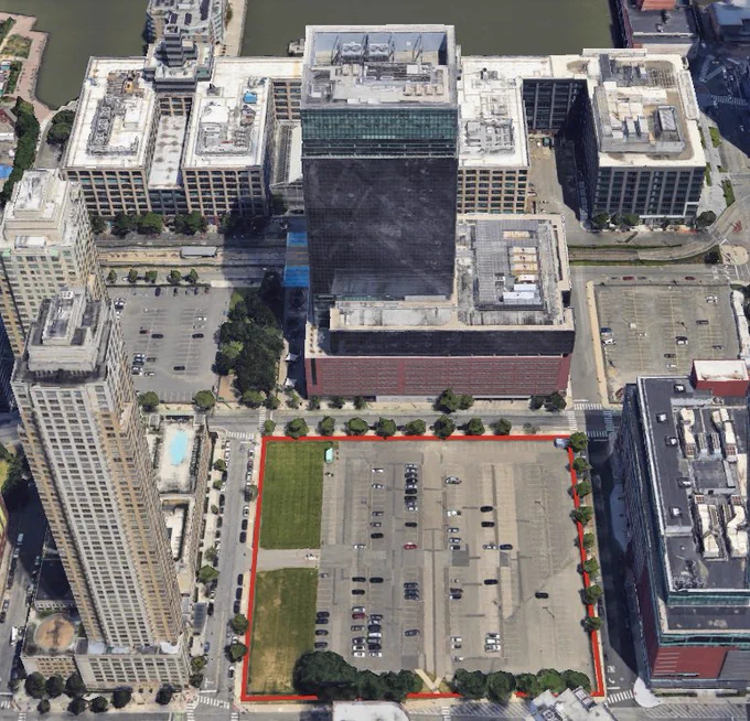 Red outlined parking lot
