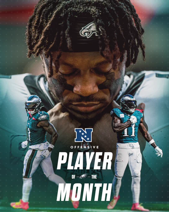 Graphic for A.J. Brown being named NFC Player of the Month for October. 
