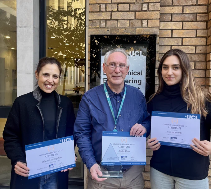 Salome, Steve and Ludo receiving IHE Public Engagement Award