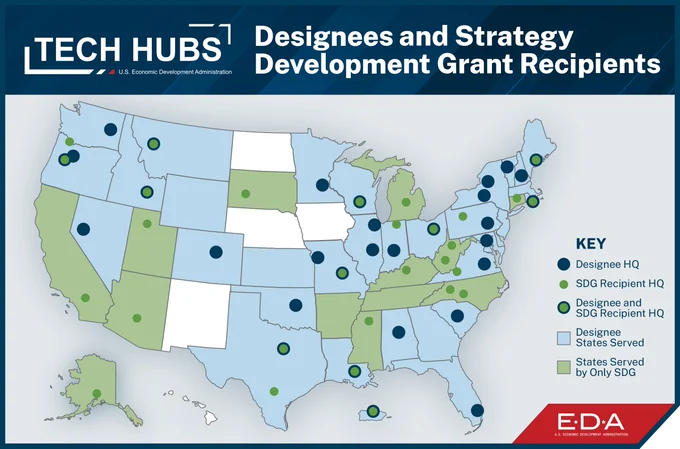 Tech Hubs Designation Map. Visit link for details. 