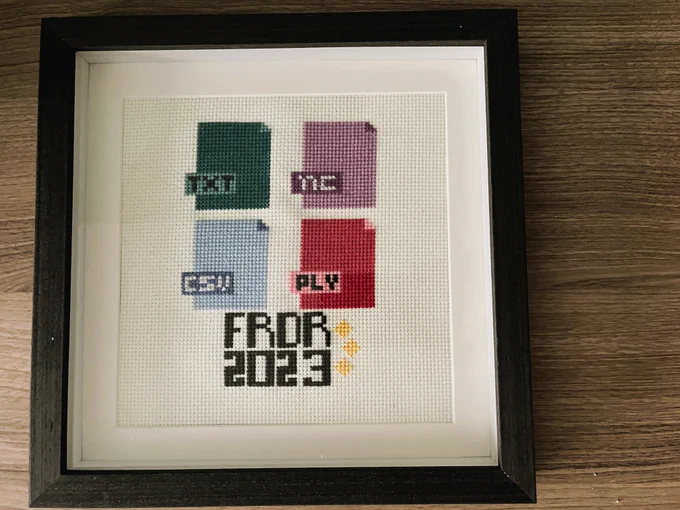 Cross stitch with file formats (.txt, .nc, .csv, .ply) and FRDR 2023.