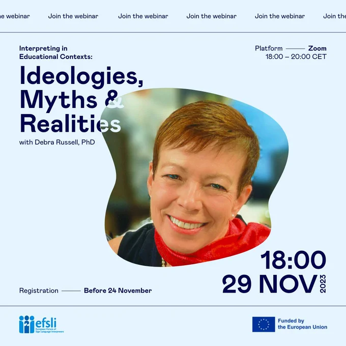 Photo of Debra Russell with the title on the webinar and registration date