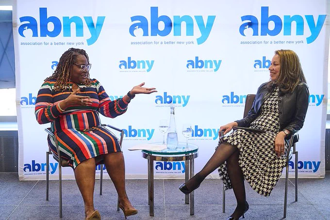 ESD Commissioner Hope Knight in discussion with Bedford Stuyvesant Restoration Corporation CEO Blondel A. Pinnock for an A Better New York ABNYChats