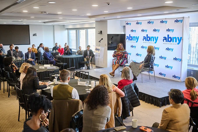 ESD Commissioner Hope Knight in discussion with Bedford Stuyvesant Restoration Corporation CEO Blondel A. Pinnock for an A Better New York ABNYChats