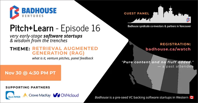 Badhouse Pitch Learn - Episode 16 (November 30, 2023) event banner.