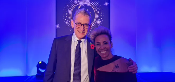 Image from the King’s Stars event with Clive Kay and presenter, Double Olympic Champion, Dame Kelly Holmes.