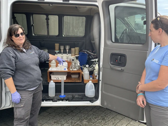 Water is tested in a mobile lab kept in a van. DNR staff regularly monitor 22 sites throughout the Chesapeake Bay and others in non-tidal waters throughout Maryland.  