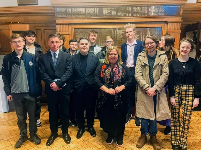 Group photo in the GUU, with Kirsten Oswald MP near the centre