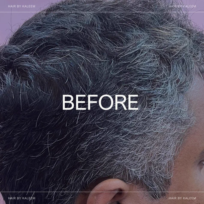Before: In the initial image, the gentleman's hair appears dull and lacks vibrancy. His natural hair color may have faded, and there might be some graying present, giving a tired look.

After: In the second image, following the application of henna, the transformation is remarkable. The man's hair is now rich with deep, natural-looking color and shine. The henna has covered any graying, and the hair looks healthier and rejuvenated, enhancing his overall appearance."