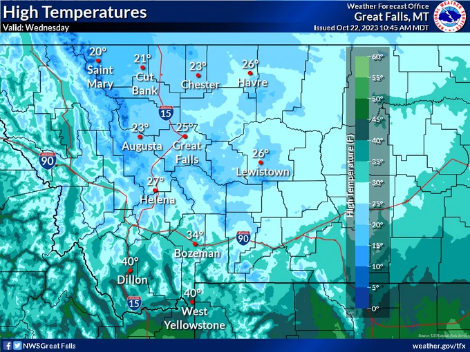 Forecast high temperature for Wed Oct 25 2023.