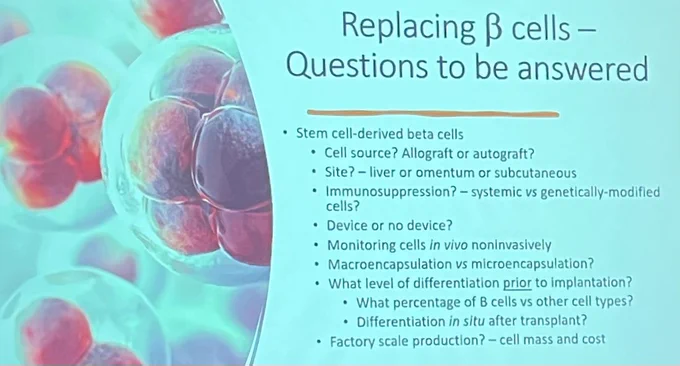 List of issues to be resolved regarding beta cell therapies