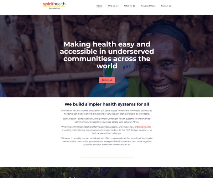A screenshot of the homepage of the Spirit Health Foundation website