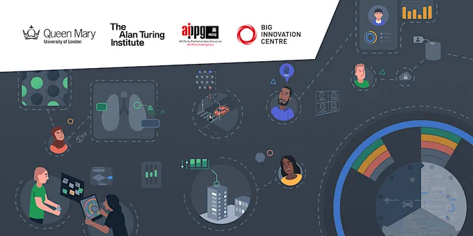 Graphic showing connected people and computers against a grey background