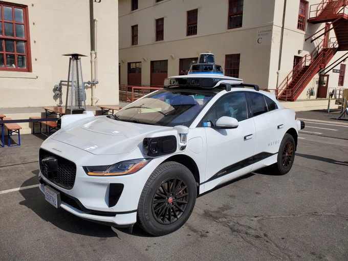 The Waymo robotaxi, based on a Jaguar iPace. After riding all over SF in one of these, it is unambiguously one of the wonders of the technological world.