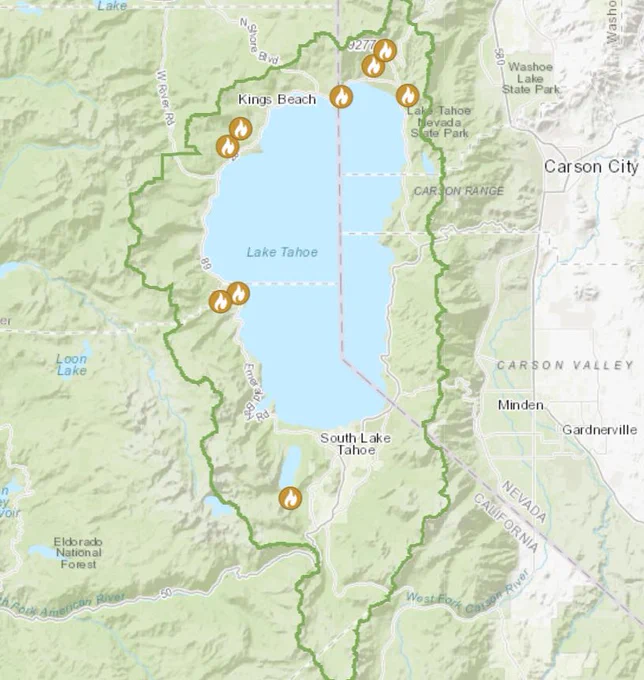 Map of prescribed fire projects in the Lake Tahoe Basin for the week of Oct. 23, 2023.